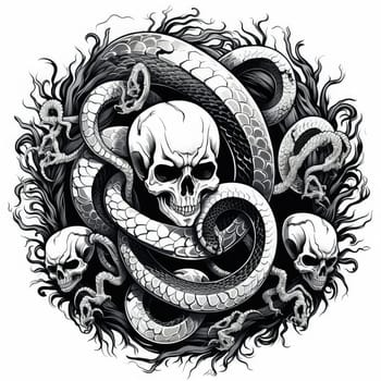 Skull on snake background. Decorative design element, template for sticker, poster, t-shirt, etc. 
