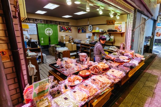 KYOTO, JAPAN - MAY 14, 2019: Nishiki Market by day in Kyoto, Japan