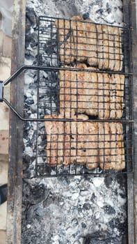 grilled meat, food, picnic, grill, objects, black coal. High quality photo