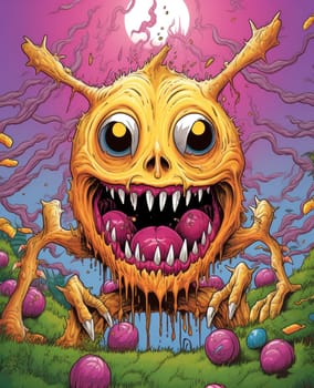 Cartoon monsters in pop art style. Template for t-shirt print, sticker, poster, etc.