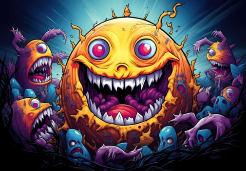 Cartoon monsters in pop art style. Template for t-shirt print, sticker, poster, etc.