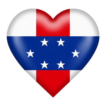 A Netherlands Antilles flag heart button isolated on white with clipping path 3d illustration blue red stripe white stars