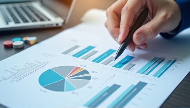 Data strategy, graph accounting, report chart, economy, investment research, and profit idea . High quality photo