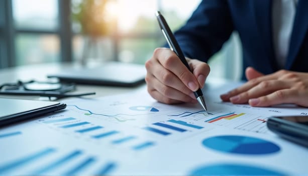 Data strategy, graph accounting, report chart, economy, investment research, and profit idea . High quality photo