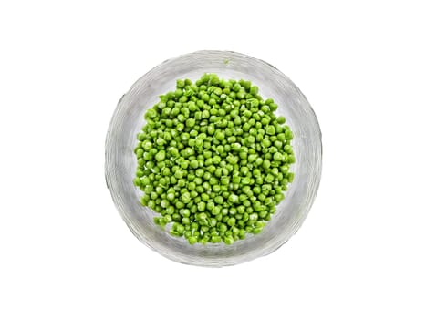 Peas fresh green peas with a pat of butter served in a transparent glass bowl. Food isolated on transparent background.
