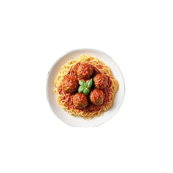 Spaghetti and meatballs with pasta marinara sauce meatballs cheese steam Food and culinary concept. Food isolated on transparent background.