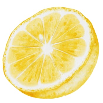 Lemon watercolor. Hand drawn tropical sour fruit. Clip art of juicy yellow lime. Half of citrus on isolated white background. Ideal for logo and packaging of natural cosmetics, household chemicals and design of nutritionist blogs. High quality illustration
