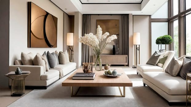 High quality chandeliers and furniture.Wide modern living room.Interior design.Designers and interior design resource magazines.