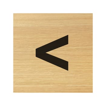 A less than sign wood block and on white with clipping path