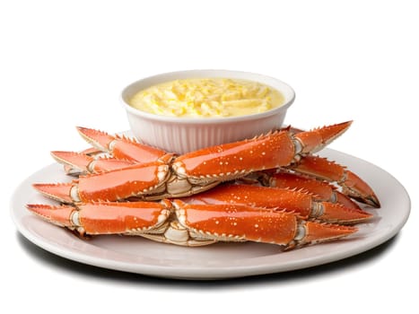 Crab Legs Steamed crab legs piled high and served with melted butter seafood lover s. Food isolated on transparent background.