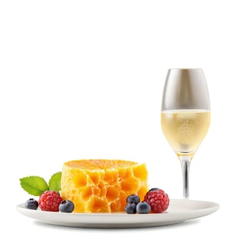 Langres cheese soft round with orange rind served with champagne and fresh berries Culinary and. Food isolated on transparent background