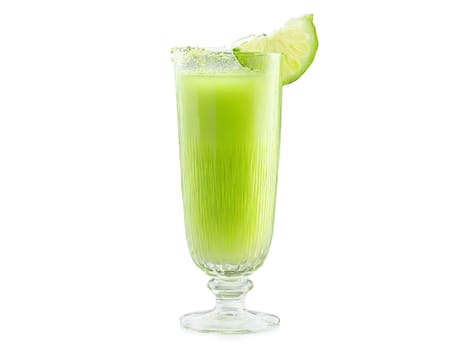 Chayote Juice Light chayote juice in a fluted glass chayote slices and lime zest vibrant. Drink isolated on transparent background.