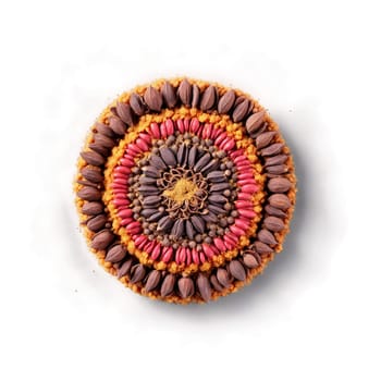 Allspice mandala a warm circular design of allspice berries with powder grinding and steam rising. Food isolated on transparent background.