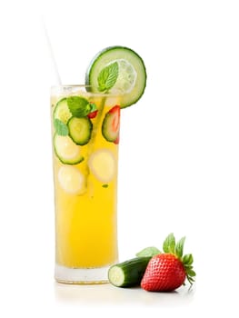 Pimm s Cup tall slender glass brimming with Pimm s lemonade and generous helping of. Drink isolated on transparent background.