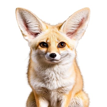 Animal isolated on transparent background. Adorable fennec fox Vulpes zerda kit oversized ears soft sand colored fur playful pose Animal.