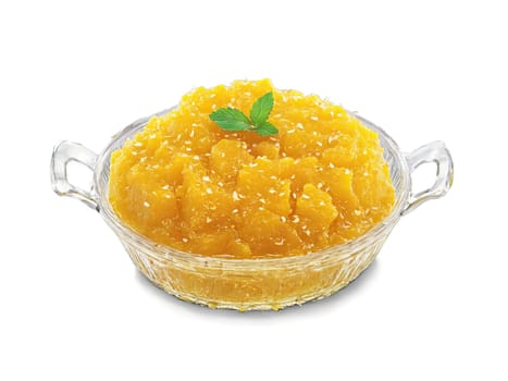 Halwa with Ghee Rich halwa cooked with ghee served in a glass dish isolated enhancing. Food isolated on transparent background.