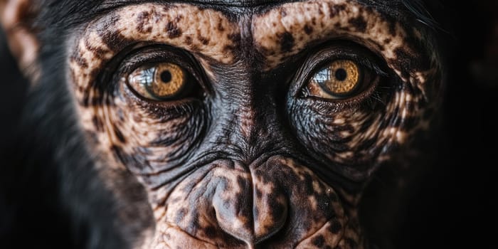 Close-up of primate eyes and fur patterns with copy space.