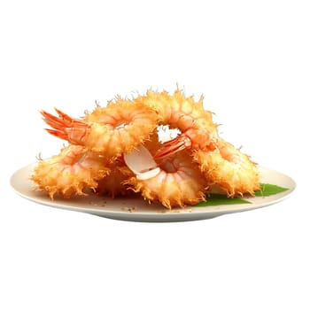 Coconut shrimp golden butterfly cut crustaceans flaky crust shattering isolated on transparent Food and Culinary. Food isolated on transparent background.