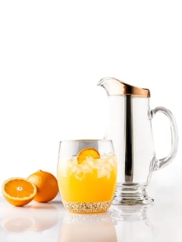 Valencian Agua de Valencia Pitcher and glasses with the famous Valencian cocktail made with cav. Drink isolated on transparent background.