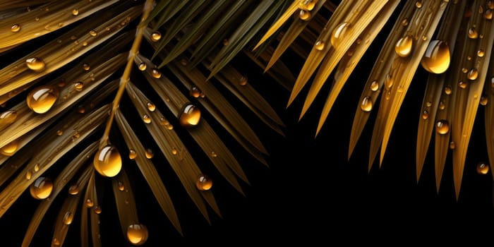 Dark Gold palm leaves dramatic photo effect background, realism, realistic, hyper realistic. Generative AI image weber.