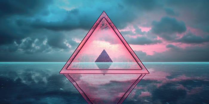 A triangle shaped empty frame neon cloud on water, in the style of vintage aesthetics. Generative AI image weber.