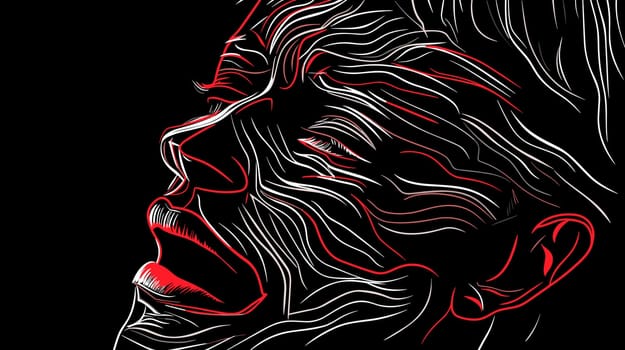 Youth and mental health. Abstract portrait of a young man suffering from depression and loneliness in vector line art style. Template for poster, t-shirt, sticker... 