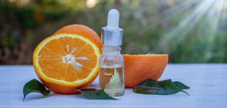 orange essential oil. selective focus