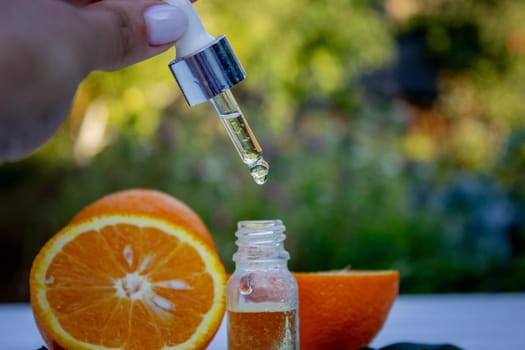 orange essential oil. selective focus