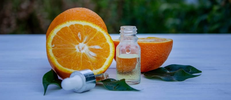 orange essential oil. selective focus
