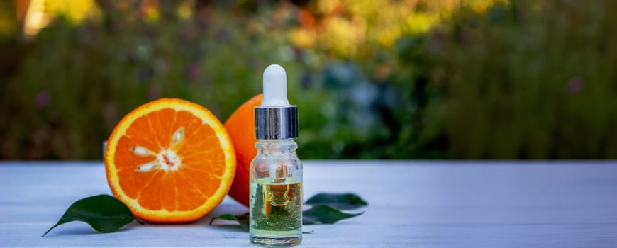 orange essential oil. selective focus