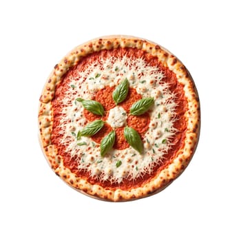 Margherita pizza mandala a classic mandala of Margherita pizza with tomato sauce mozzarella and basil. Food isolated on transparent background.
