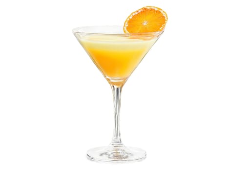 Golden Dream A chic martini glass with pale orange liquid orange slice and cherry with. Drink isolated on transparent background.