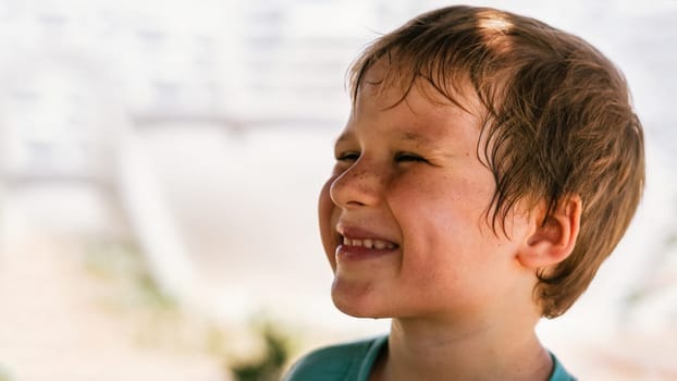 Portrait boy. Happy childhood, sincere emotions, joy of life, family education.