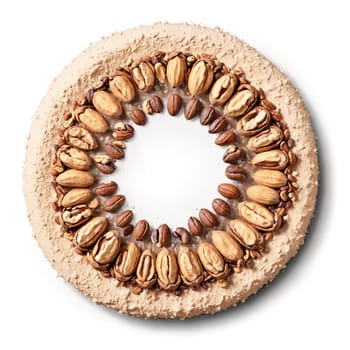 Maya nut mandala a circular design of whole Maya nuts Maya nut flour and Maya. Food isolated on transparent background.