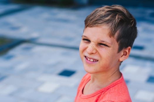 Portrait boy. Happy childhood, sincere emotions, joy of life, family education.