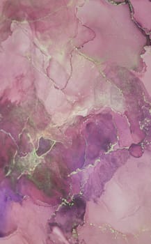 Colorful abstract artwork highlights a blend of purple and pink hues with golden accents, creating a vibrant and dynamic visual texture that captivates the eye.