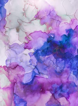 This vibrant abstract artwork showcases flowing shapes and rich shades of purple and blue, creating a harmonious and captivating visual. The delicate blending adds depth and movement.