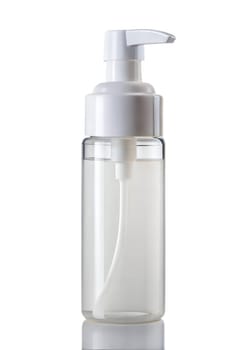 Plastic Clear Cosmetic bottle with pump isolated on white background. Ai generated image