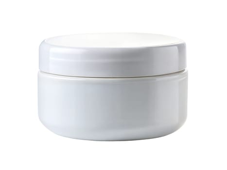 Mock up of white plastic jar of cream isolated on white background. Ai generated image