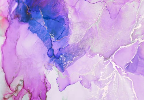 Swirling shades of purple and blue blend beautifully on the canvas, showcasing fluid textures and hints of metallic sheen for an elegant effect.