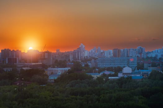 BARNAUL - JUNE, 28 Panoramic picture of sunset in Barnaul city, view from the upland park in June 28, 2017 in Barnaul , Siberia, Russia
