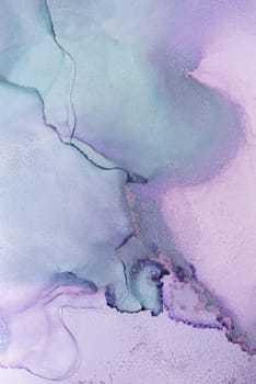 This artwork features a dreamy blend of purple and turquoise tones, creating an atmospheric fluid design that captures the essence of elegance and tranquility at dusk.