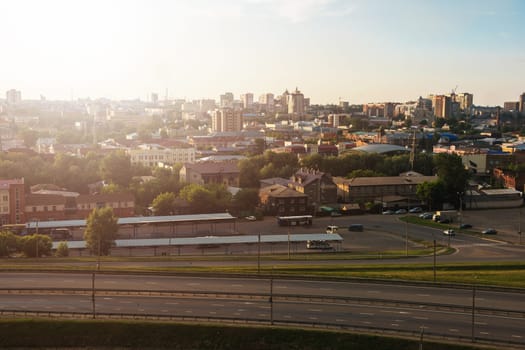 BARNAUL - JUNE, 28 Panoramic picture of road and cars driving, summer sunny day in June 28, 2017 in Barnaul , Siberia, Russia