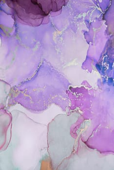This artwork features vibrant purple and lavender swirls blended harmoniously, accented with delicate gold details, perfect for enhancing any creative space.