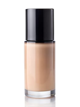 Opened liquid foundation cream with pump unbranded bottle on a white background. BB cream for professional make-up, eyedropper for applying to the face. Cosmetic female accessory, fluid. Mock up . Ai generated image