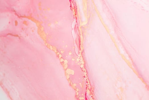 This artwork features an exquisite blend of pink and gold marbling, characterized by captivating swirls and intricate patterns that evoke elegance and sophistication.