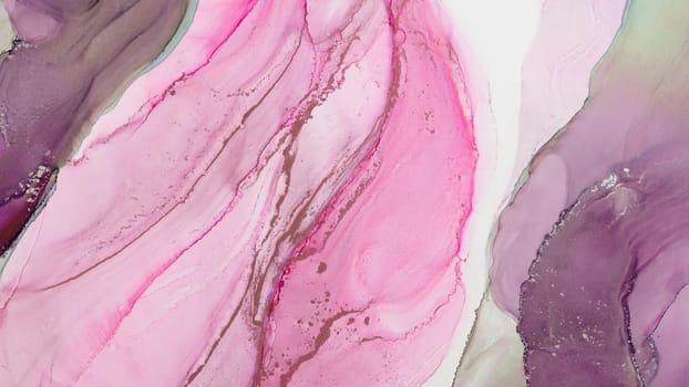 Vibrant pink and purple colors blend seamlessly, creating an abstract composition that showcases fluid art techniques. The artworks movement captivates with its organic forms.