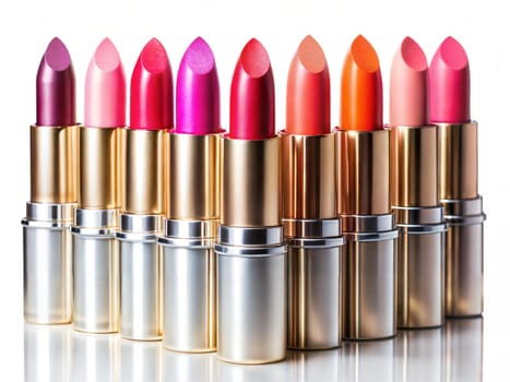 Colorful lipsticks isolated on a white background. Ai generated image