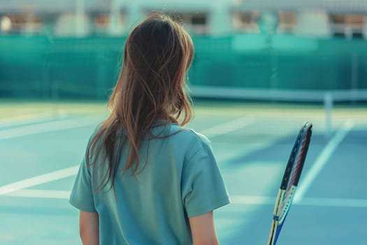 Young woman with a tennis racket, close-up. Tennis sport. AI generated