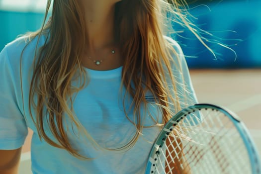 Young woman with a tennis racket, close-up. Tennis sport. AI generated